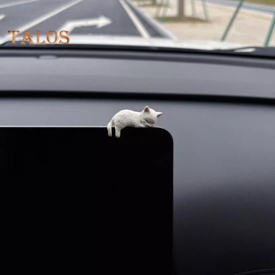 1/2/4Pcs Mini Cat Figurine Car Dashboard Central Control Display Screen Mount Sleeping Lying Sitting Kitten Statue Animal Sculpture Ornament