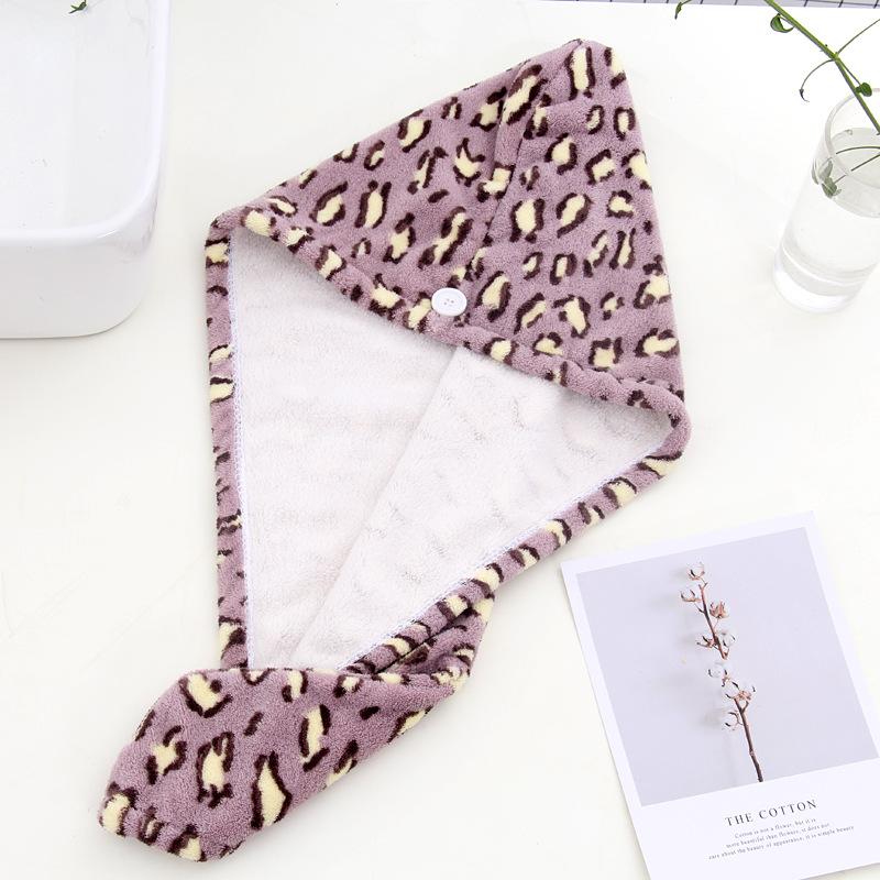 Leopard Print Water-absorbent Thickened Women's Hair Drying Cap Dry Hair Towel Turban