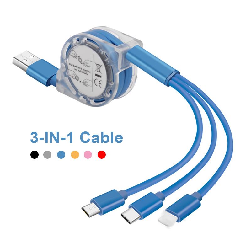 Эластичный зарядный кабель 3в1 iOS Type C USB C Micro USB для iPhone 12 13 14 5 6 7 8 X Samsung шнур автомобильные кабели для зарядки мобильных телефонов