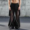 Мужские длинные брюки с эластичной резинкой на талии, повседневные сетчатые брюки с кисточками в стиле пэчворк