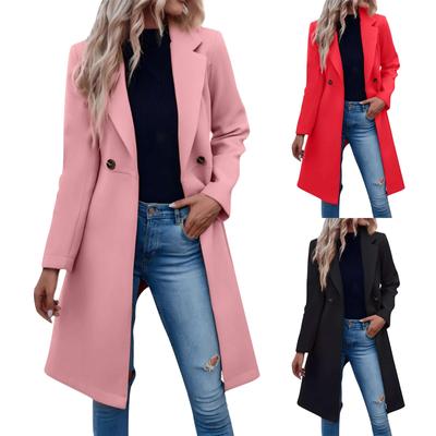 Женское длинное шерстяное женское пальто с завязками на талии и двойной пряжкой