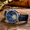 Часы HAOFA Tourbillon Mechanical Day and Night GMT с ремешком из натуральной кожи, стильные водонепроницаемые роскошные часы, популярный подарок для мужчин, мужские