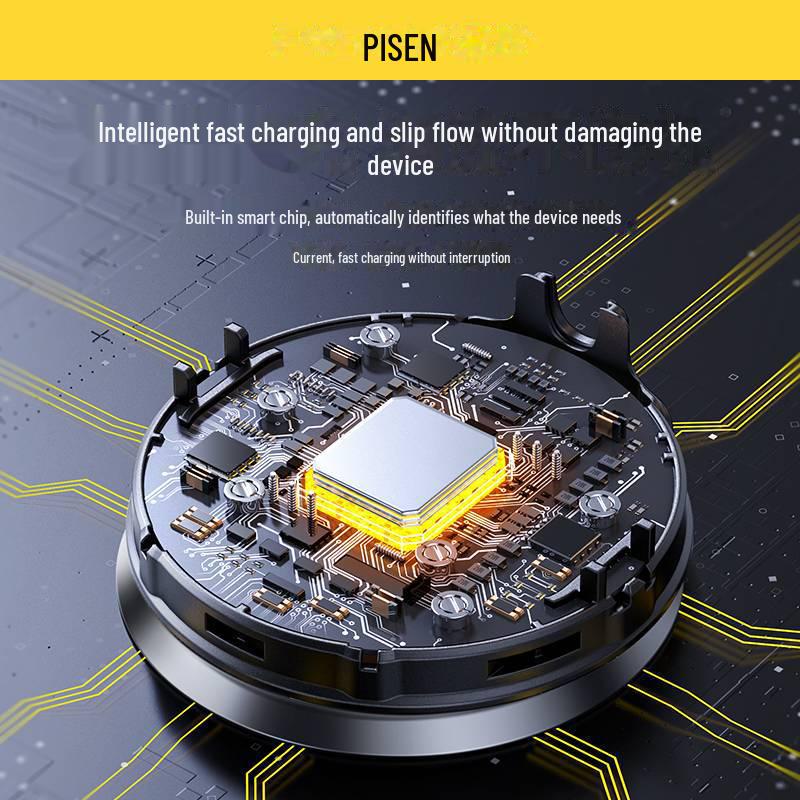 PISEN Super Fast Charging Car Charger with Retractable Cable - Compatible with Apple and Huawei Devices