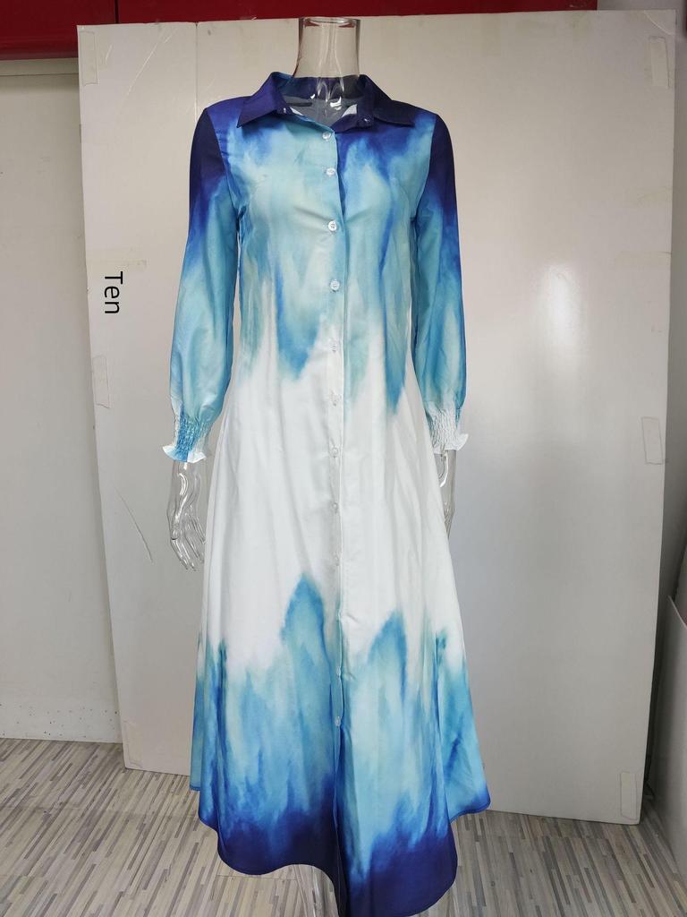 Весна 2023 Женское платье-рубашка с однобортным принтом и разрезом