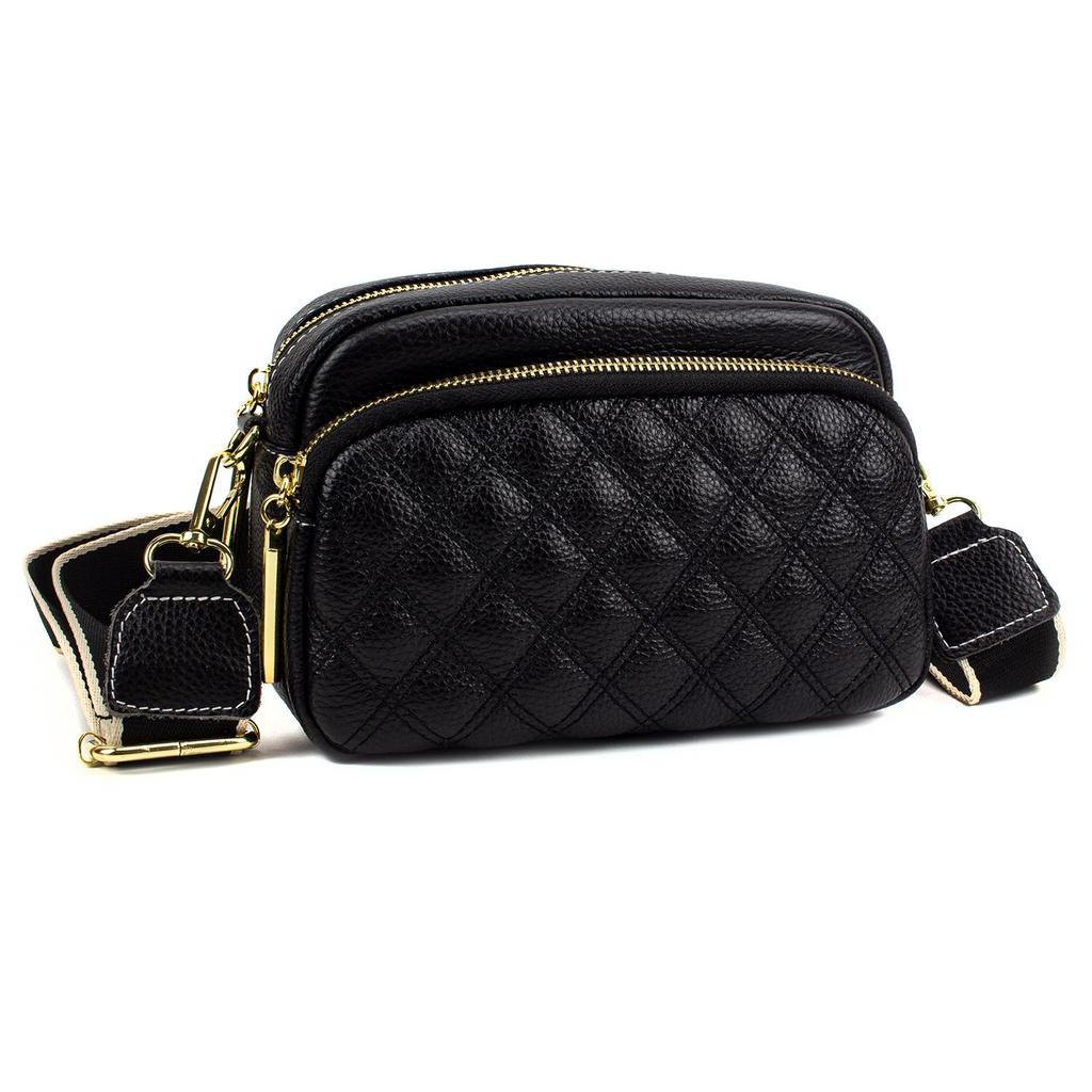 Женская маленькая кожаная сумка через плечо Corze GL7160, черная с широким ремешком