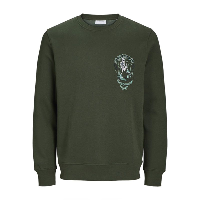 JACK & JONES Men's Dark Green Skull Rock Sweatshirt