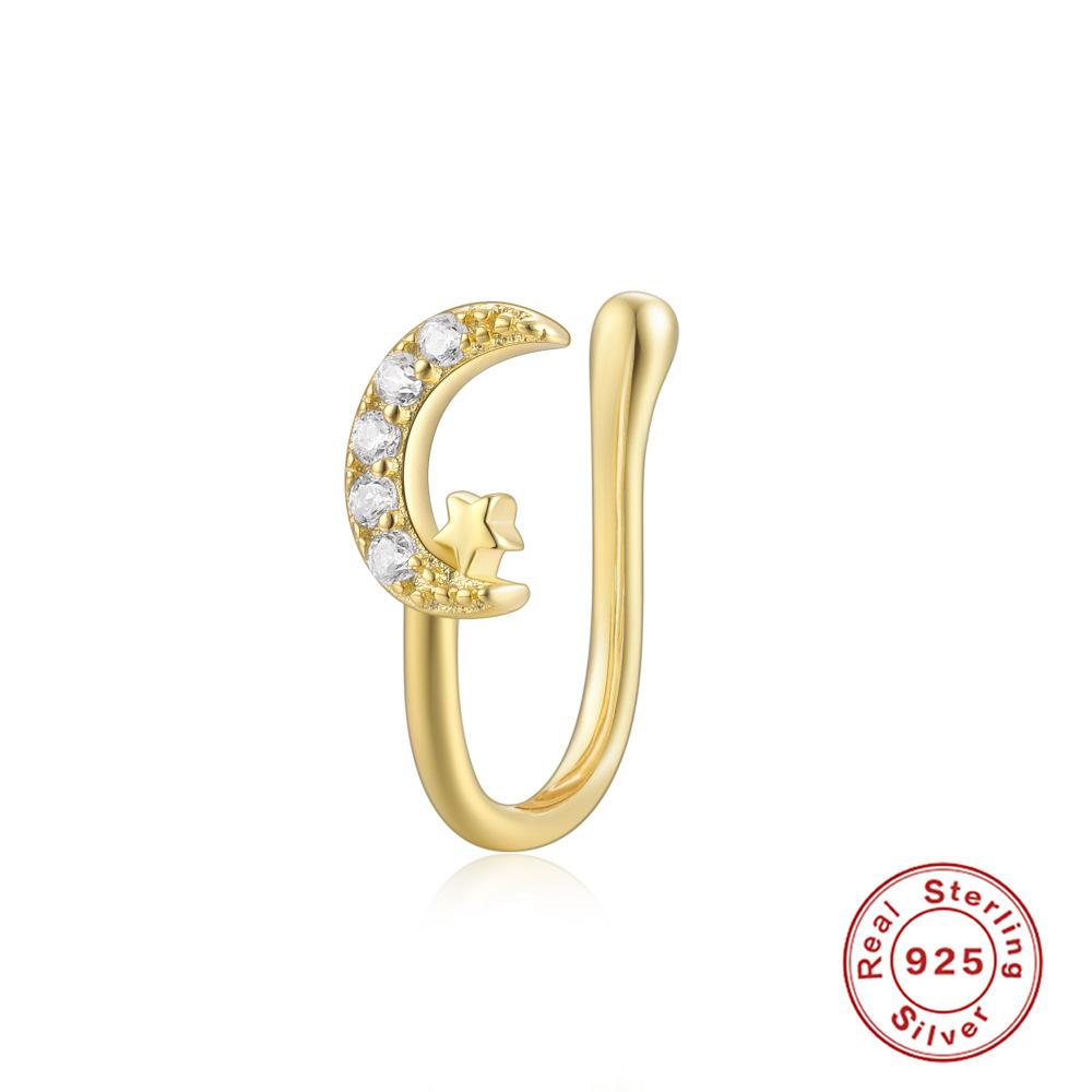 S925 Sterling Silver Geometric Water Drop Lightning Diamond Nose Ring Creative Nose Cuff Piercing Jewelry