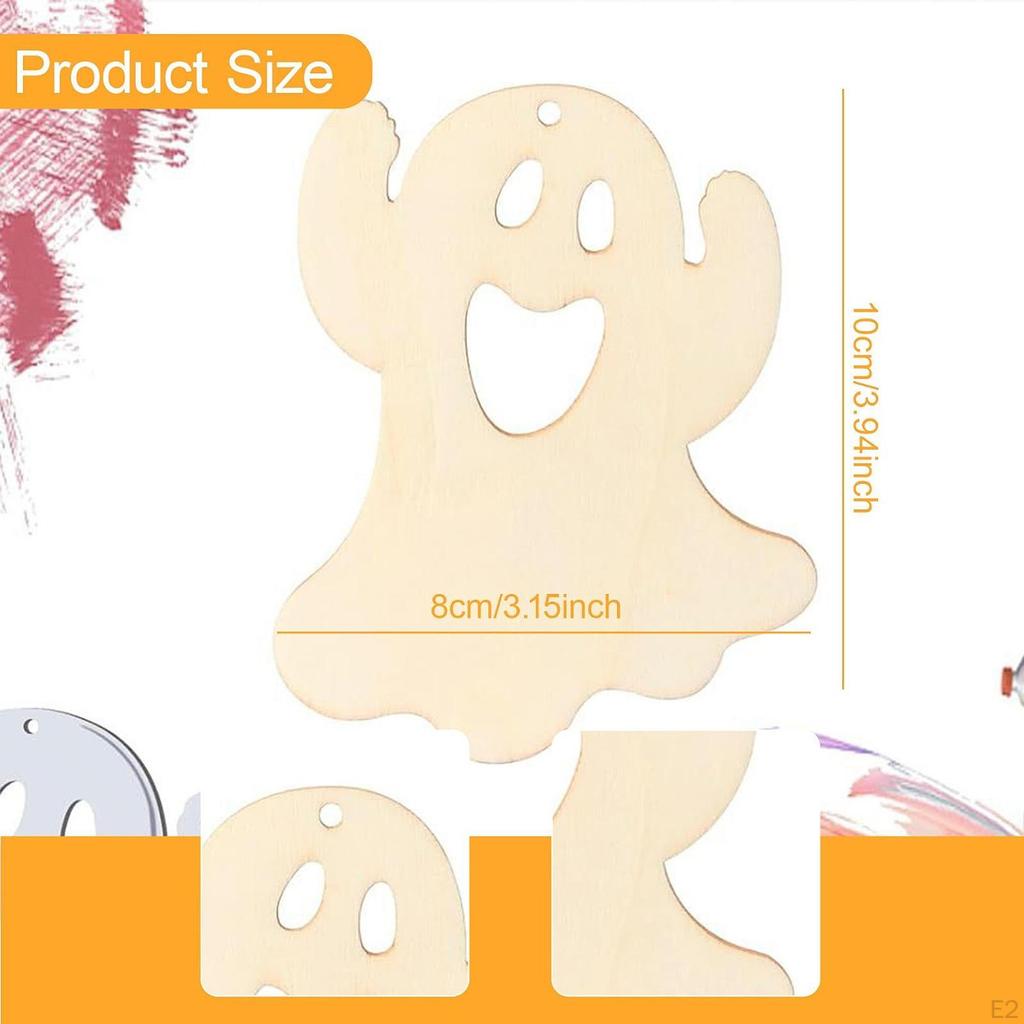 20Pcs Wooden Ghost Decorations Pendants Halloween Wood Chips DIY Drawing Creative Holidays