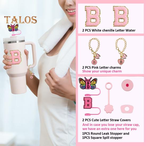 9 шт. портативный набор для пробок для соломинок с буквами и бабочками, аксессуары для чашек объемом 30 унций и 40 унций, многоразовые силиконовые крышки для соломинок с рисунком, цепочка с подвесками