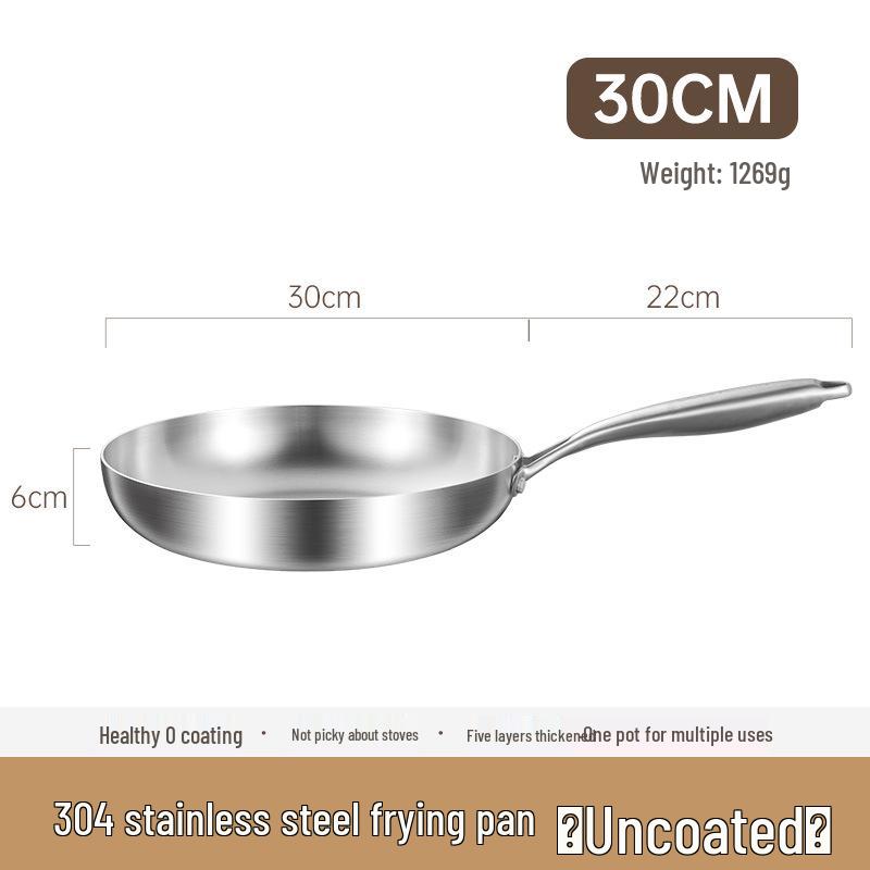 Cross 304 Stainless Steel Triple-Layer Wok: Induction & Gas Compatible Flat-Bottom Frying Pan, Coating-Free.
