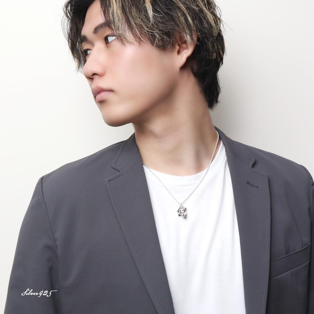 Gin No 3D Frog Green Frog Necklace with Chain Silver 925 Frog Miniature Lucky Charm Work Luck Exquisite Unique Pendant Motif [Shinjuku Kura] Men's