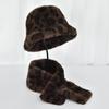 A European and American Style Fisherman Hat Set Imitating Mink Environmentally Friendly Fur Scarf for Women In Winter Leopard Print Color