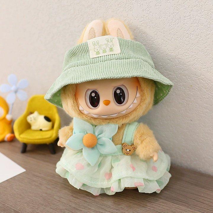 For 17cm Labubu Mini Doll Clothes Outfit Soft Knitted Sweater Suit Sitting Party JK Pleated Skirt Set Kawaii Bear Dress DIY Toy