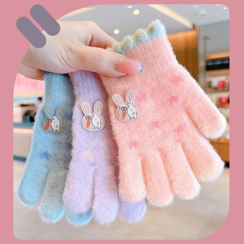 Cute Cartoon Children Full Fingers Gloves Thickened Windproof Gloves New Kids Knitted Gloves
