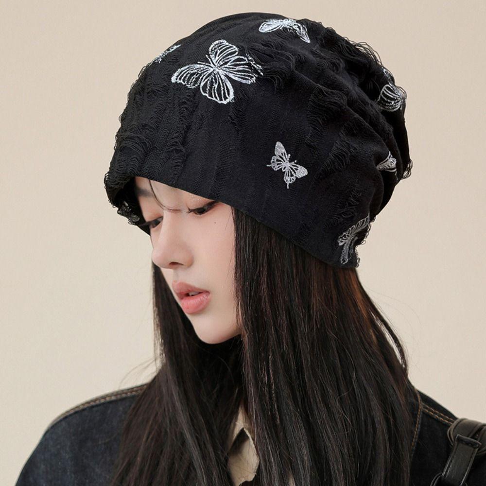 Korean Style Butterfly Print Beanies Thin Knitted Hat Harajuku Hair Caps Outdoor