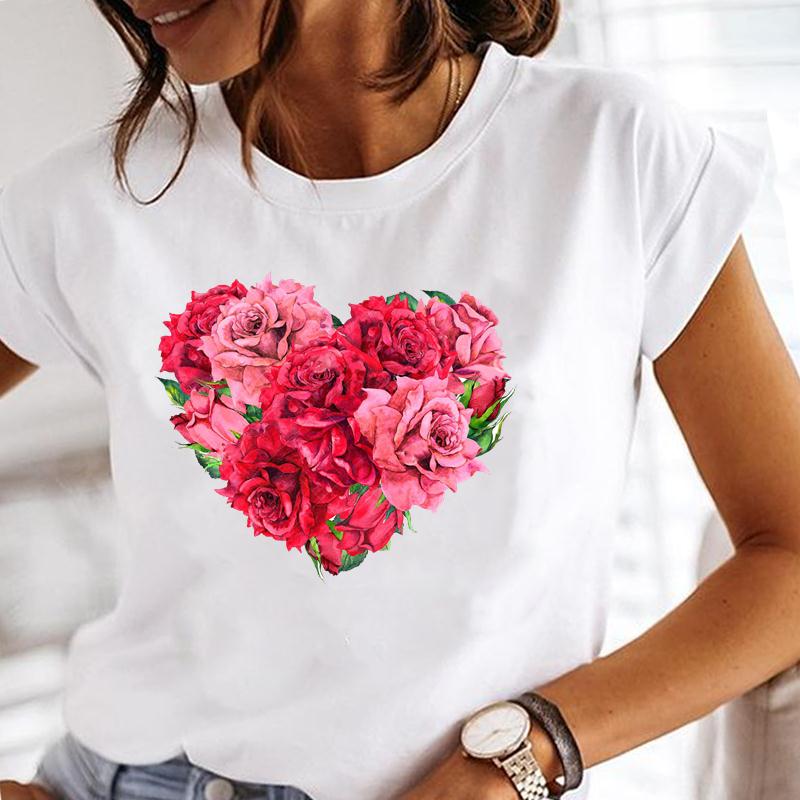 (Европейский размер) Летняя Мода Женский Растение Прекрасный Цветок Тренд Милый Короткий Рукав Принт Футболка Топ Футболка Леди Женская Одежда Повседневная Графическая Футболка