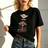 Cottagecore Goblincore Mushroom Moth Moon Red Cap White Spots Starry Botanical Black Crew Neck Short Sleeve Oversized Fit Shirt
