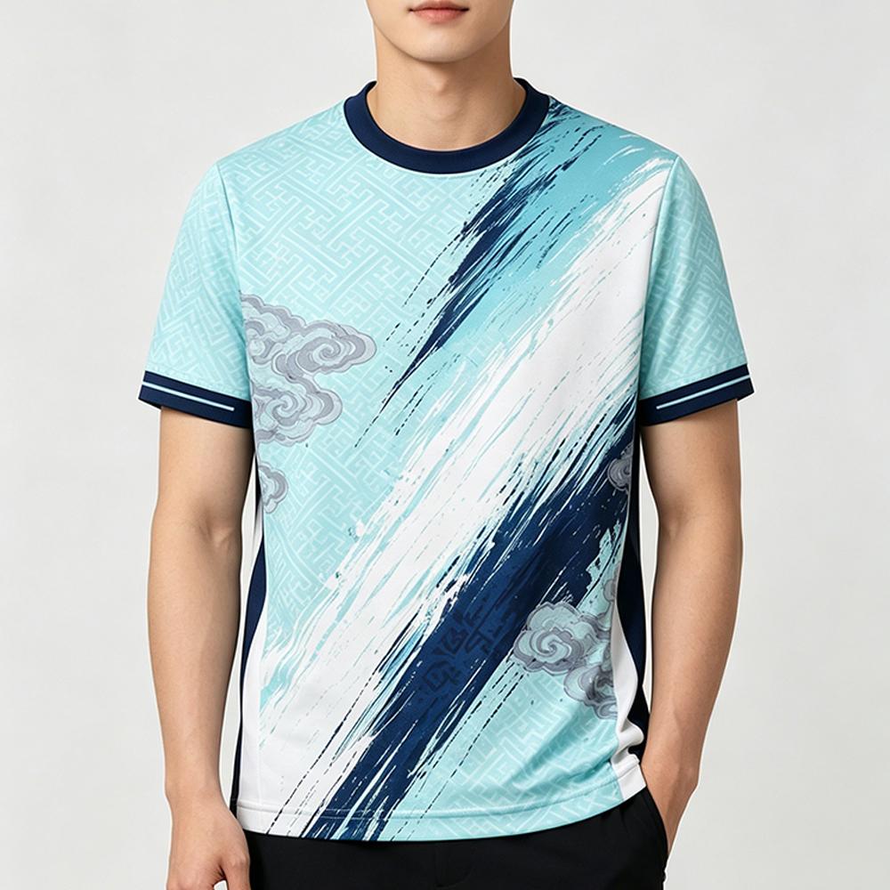 Korean Vintage Cloud Print Soccer Jersey Men's Breathable And Quick Dry Summer Outdoor Sports T-shirt Unisex O-neck Casual Top