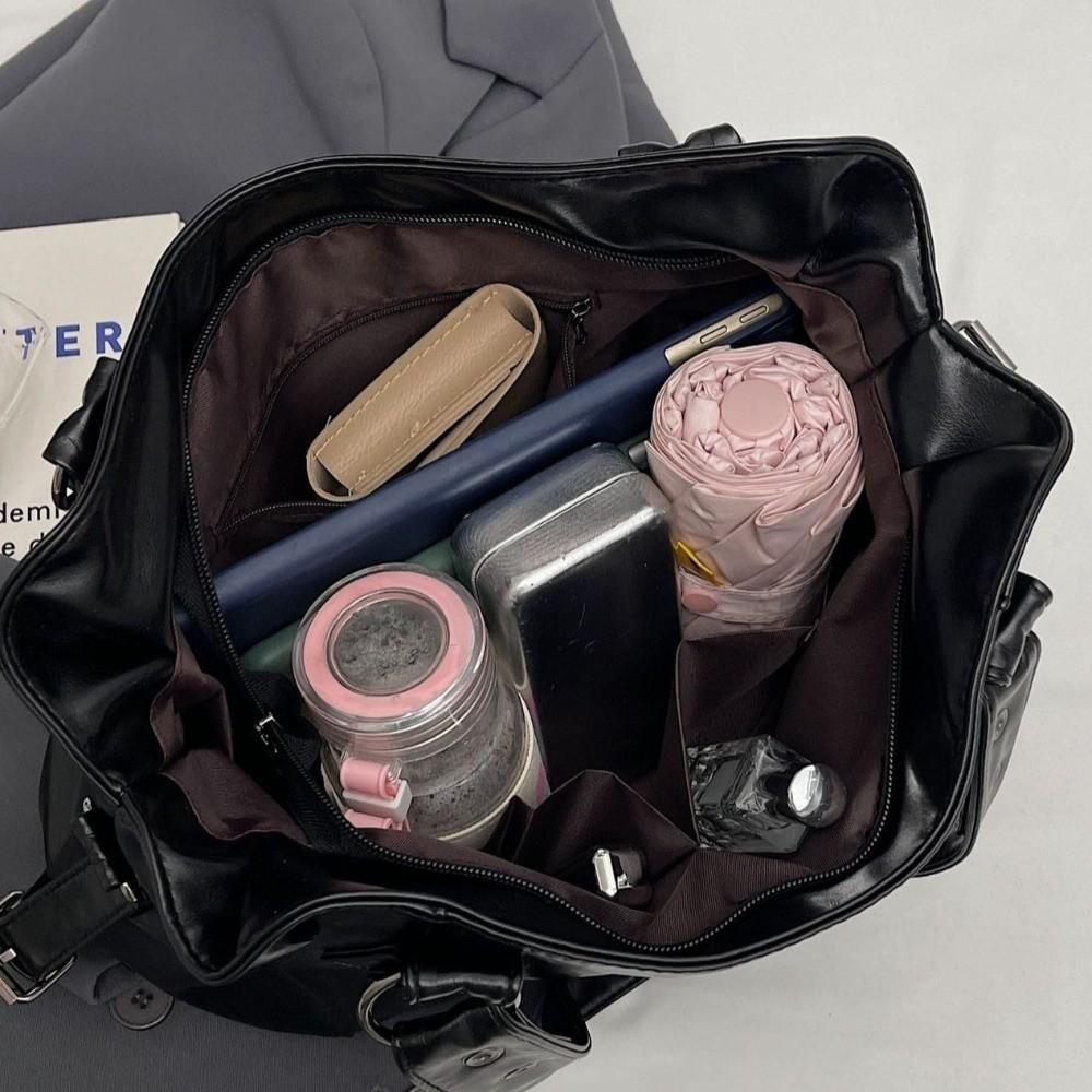 Zipper Closure Soft PU Shoulder Bag Large Capacity Tote Bag Chic Handbag Work Commute