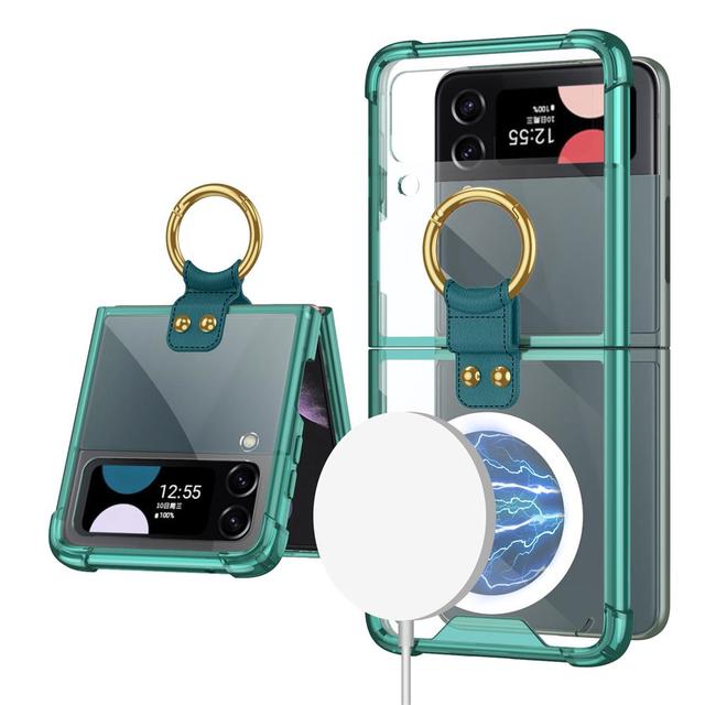Магнитный чехол для Magsafe с беспроводной зарядкой для Samsung Galaxy Z Flip 4 3 Flip4 Flip3, прозрачный прозрачный чехол с кольцевым кронштейном