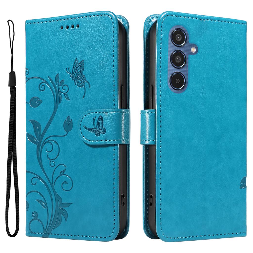 For Samsung Galaxy M35 5G PU Leather Cases Flower Pattern Wallet Stand Phone Cover with Strap