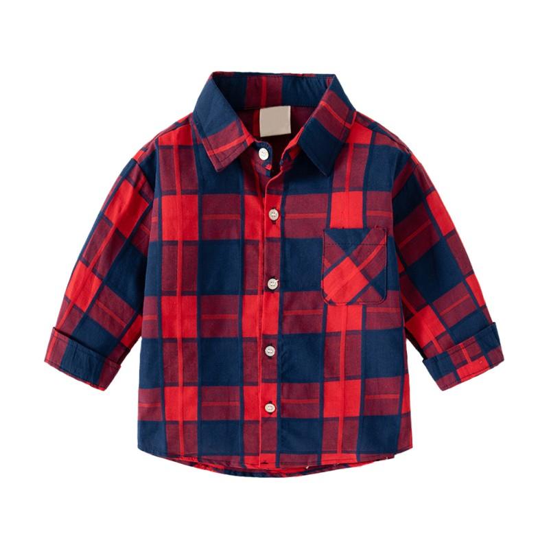 Kids Boys Shirt Clothes Spring Fall Plaid Blouses Clothing Infant Boy Cotton Tops 1-6 Years Kids Shirt