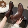 Офисные и карьерные женские сапоги с квадратным носком, модные, высококачественные, короткие, плюшевые, 2025, горячая распродажа, обувь для женщин, сапоги на молнии, Zapatos