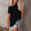 Летний женский топ, однотонная футболка с круглым вырезом и открытыми плечами, карманами и короткими рукавами