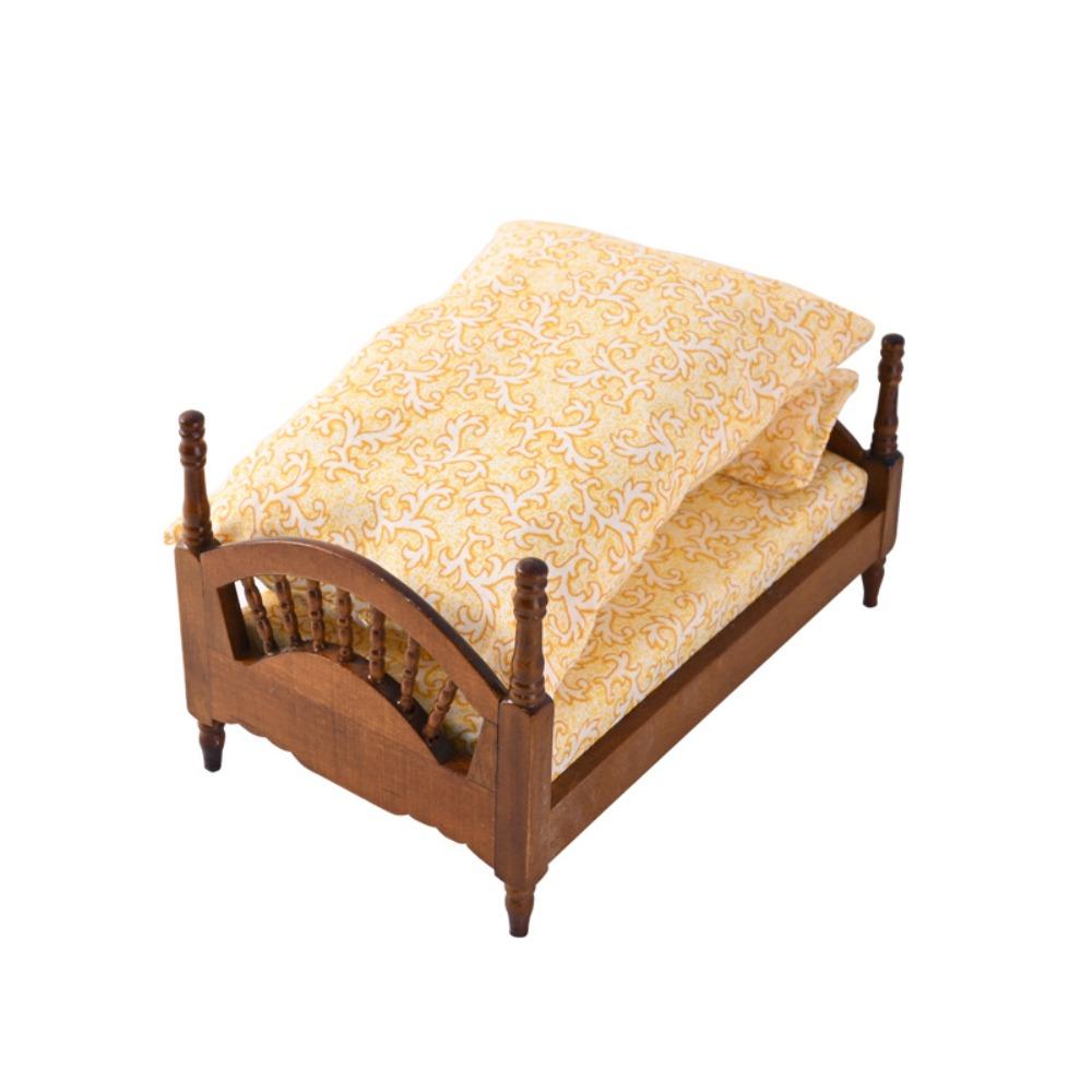 Bedroom Dollhouse Wood Bed 1:12 Simulation Single Bed Miniature Wood Bed  Pretend Play