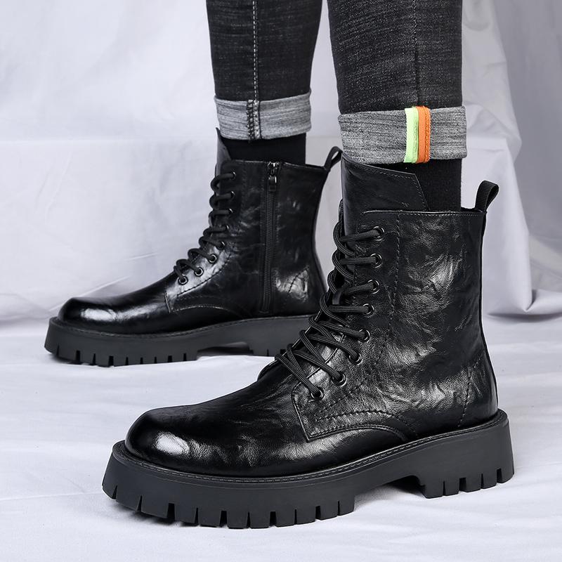 Модные мужские повседневные ботинки из натуральной кожи, черные модные туфли на платформе, вечерние банкетные платья, дизайнерские высокие ботинки, крутые мотоциклетные ботинки