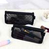 Mesh Cosmetic Makeup Bags Case Holder Cute Transparent Zipper Black Heart Printed Pencil Pen Case Pouch Convenient To Carry