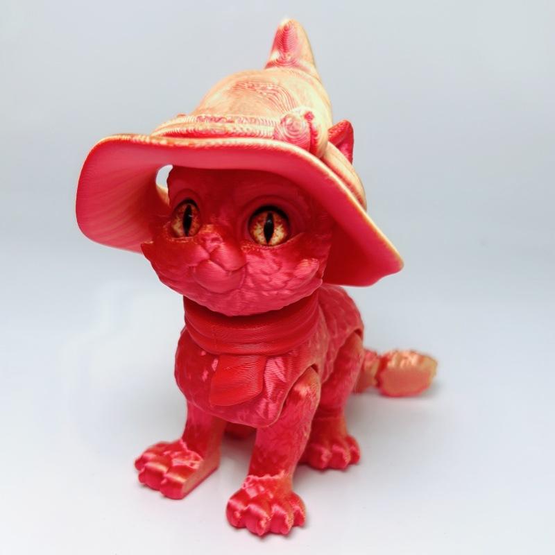 8 см 3D-печать Волшебный Кот Игрушка Модель Креативная Милая Мультяшная Светящаяся Волшебный Кот Суставы Лап Подвижные Хэллоуин Подарок Домашний Декор
