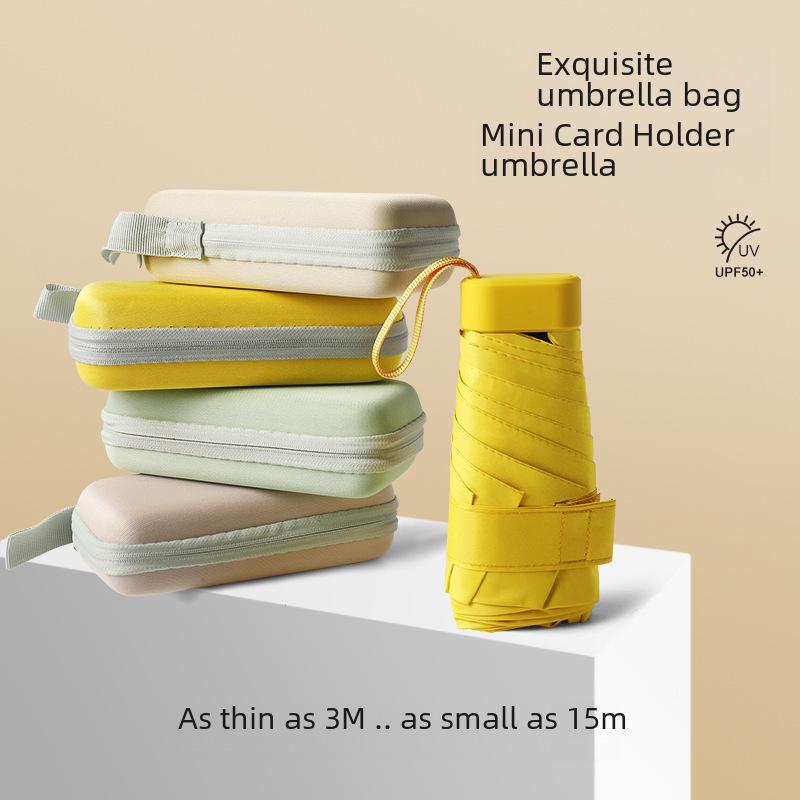 Креативный мини-зонт на клею шестикратного сложения черного цвета — компактная женская капсула для защиты от солнца и дождя, солнцезащитный экран двойного назначения.