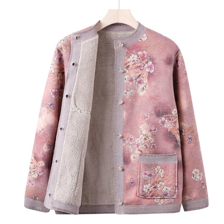 Мама носит новый вязаный свитер-кардиган, куртку, модный свитер для среднего и пожилого возраста, женский, бабушка, осенняя одежда, плюс бархатный толстый топ