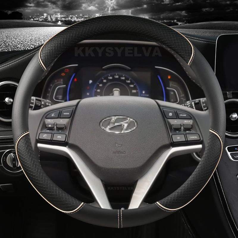 Кожаный чехол на руль автомобиля из микрофибры, Нескользящий 38 см 15 дюймов для Hyundai Tucson 3 2015 2016 2017 2018 Авто