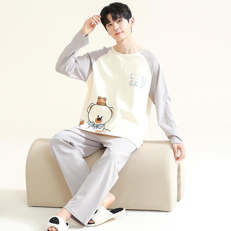 Весенние длинные рукава спальные топы брюки ночная одежда для мужчин хлопковые пижамы костюм мужской мультфильм повседневная домашняя одежда Pjs Homme