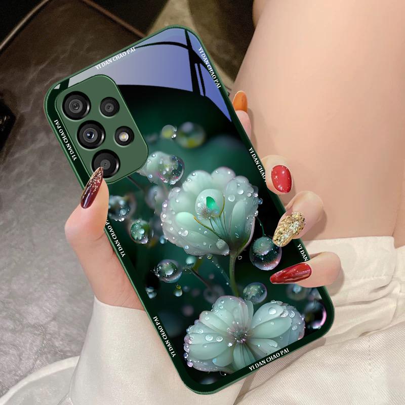 Чехол из закаленного стекла с рисунком «Капля росы» белого цвета для Samsung Galaxy S10 4G S20 11E 30 S21 21Fe 22 S24 Pro S23 Ultra 5G S8 S9