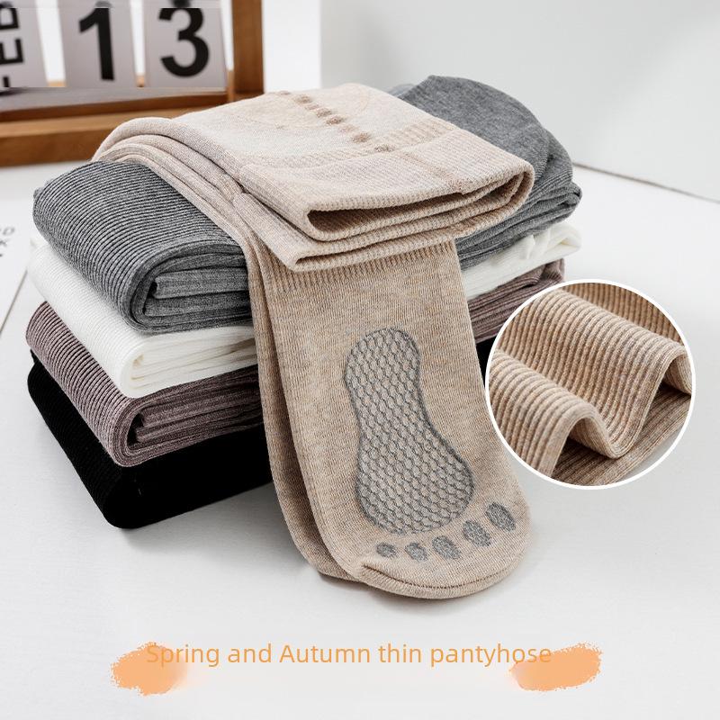 Children's Anti-slip Cotton Pantyhose - Solid Color Vertical Stripes Leggings for Girls - White Dance Socks