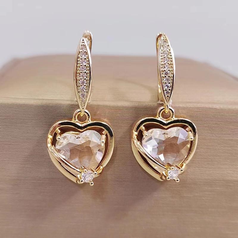 Новые роскошные градиентные цветные серьги с цирконием в форме сердца для женщин и девочек, модные серьги золотого цвета, вечерние ювелирные аксессуары