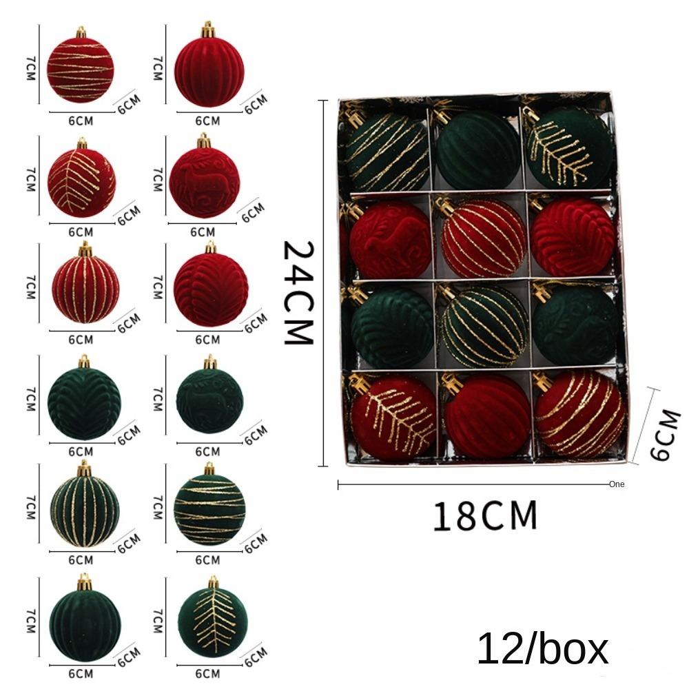 12pcs/Box Velvet Ball Christmas Tree Ornament Plastic New Year Christmas Gifts Boxes Pendant Hanging Ornament Pendant