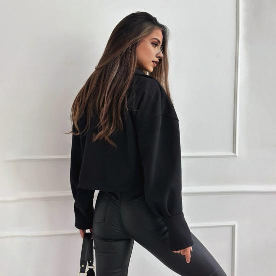 Women Fall Winter Coat Short Type Turn-down Collar Solid Color Loose Button Closure Cardigan OL Commuting Jacket Lady Daily Outwear