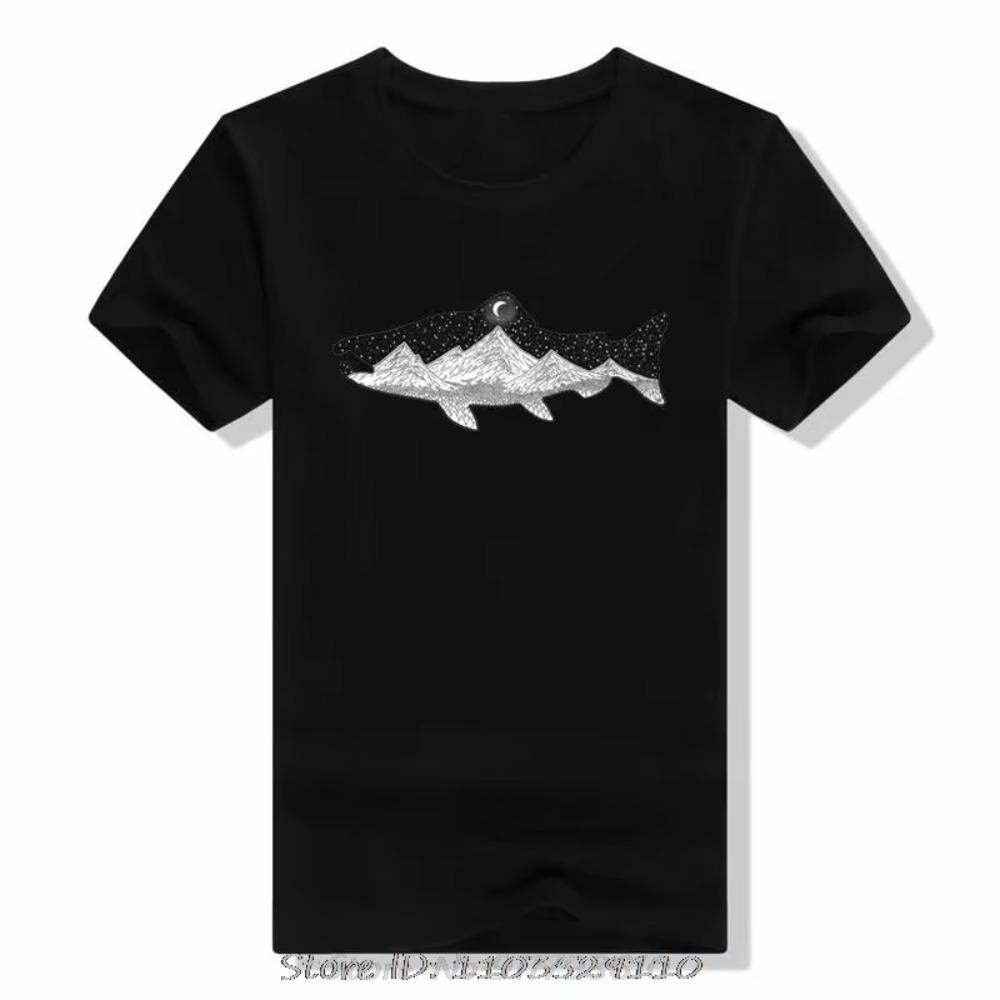 Мультяшная футболка с изображением горной форели реки Снейк для рыбалки на открытом воздухе, мужская, летняя, для кемпинга, приключений, походов, повседневная футболка