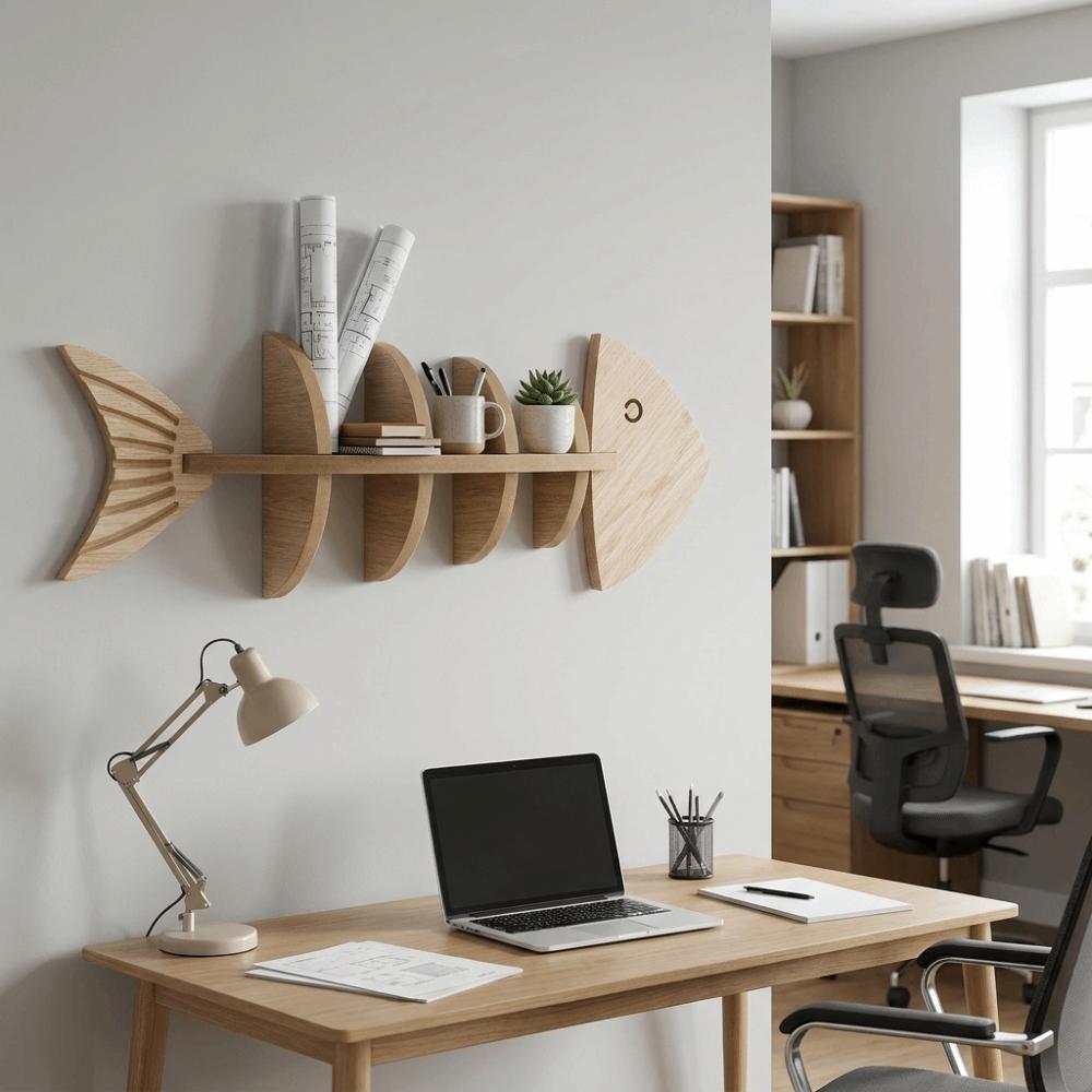 Fish Shaped Fish Bone Shelf Multi-layer Floating Shelf Wooden Wall Mounted Shelf Indoor Organizer