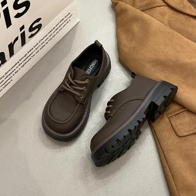 Ветер черные маленькие кожаные туфли женские весенние универсальные на шнуровке мягкая подошва ретро повседневные одинарные туфли нескользящие