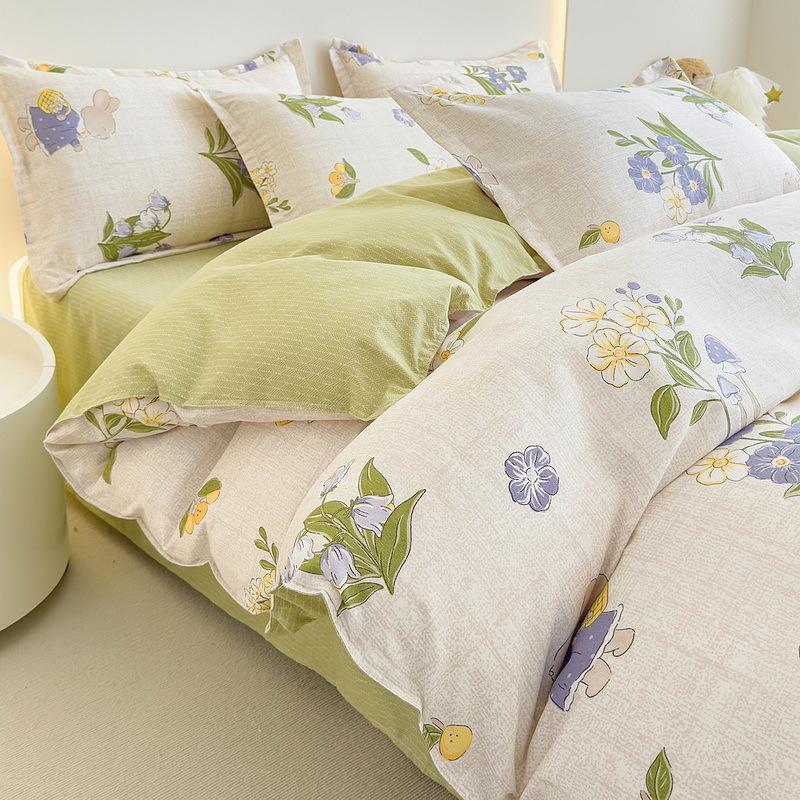 Приятный для кожи хлопковый комплект из четырех частей, простыня из трех частей, пододеяльник, постельное белье