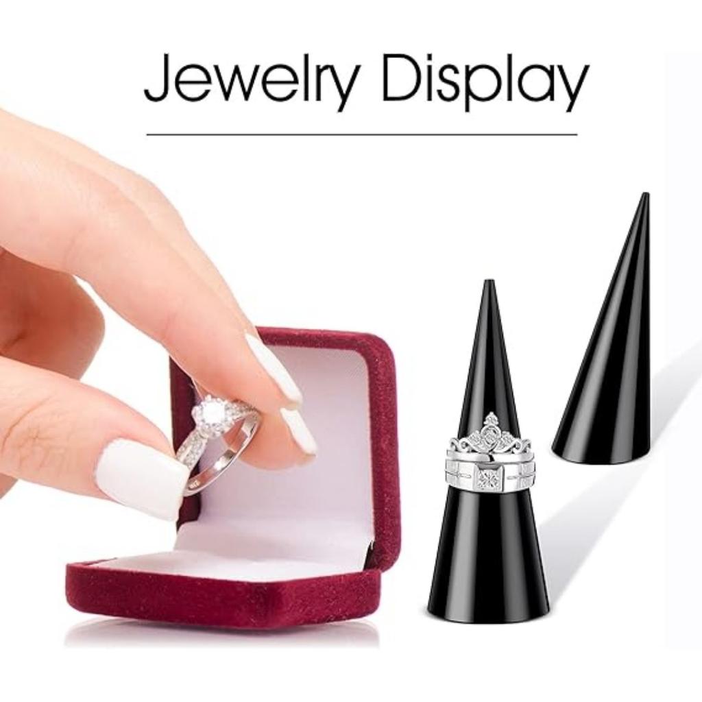 6PCS Single Finger Rings Showcase Stand Acrylic Crystal Ring Holder Acrylic Ring Display Jewelry Holder Wedding Display Cone Support for Jewelry