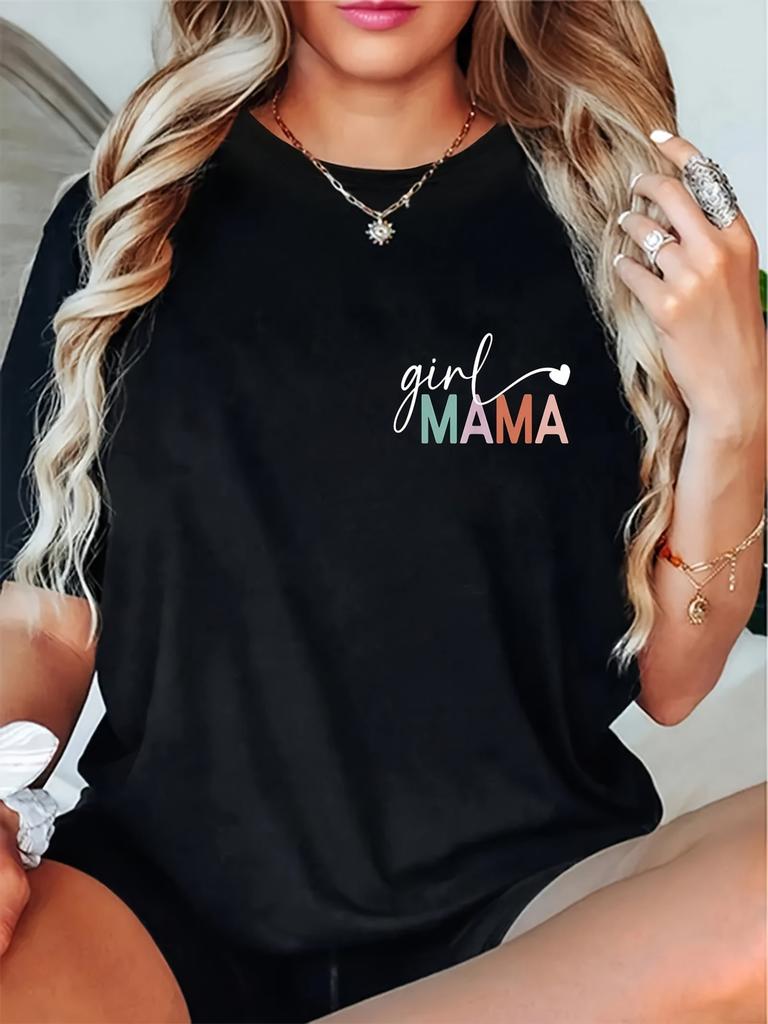 MAMA Letter Print T-shirt, Short Sleeve Crew Neck Casual Top for Summer & Spring, Women's Clothing