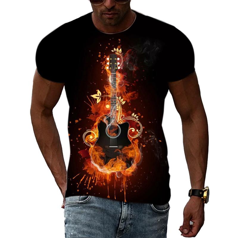 Летние футболки с принтом хип-хопа и музыканта, мужские повседневные футболки с принтом 3D и коротким рукавом, с круглым вырезом и принтом в виде гитары