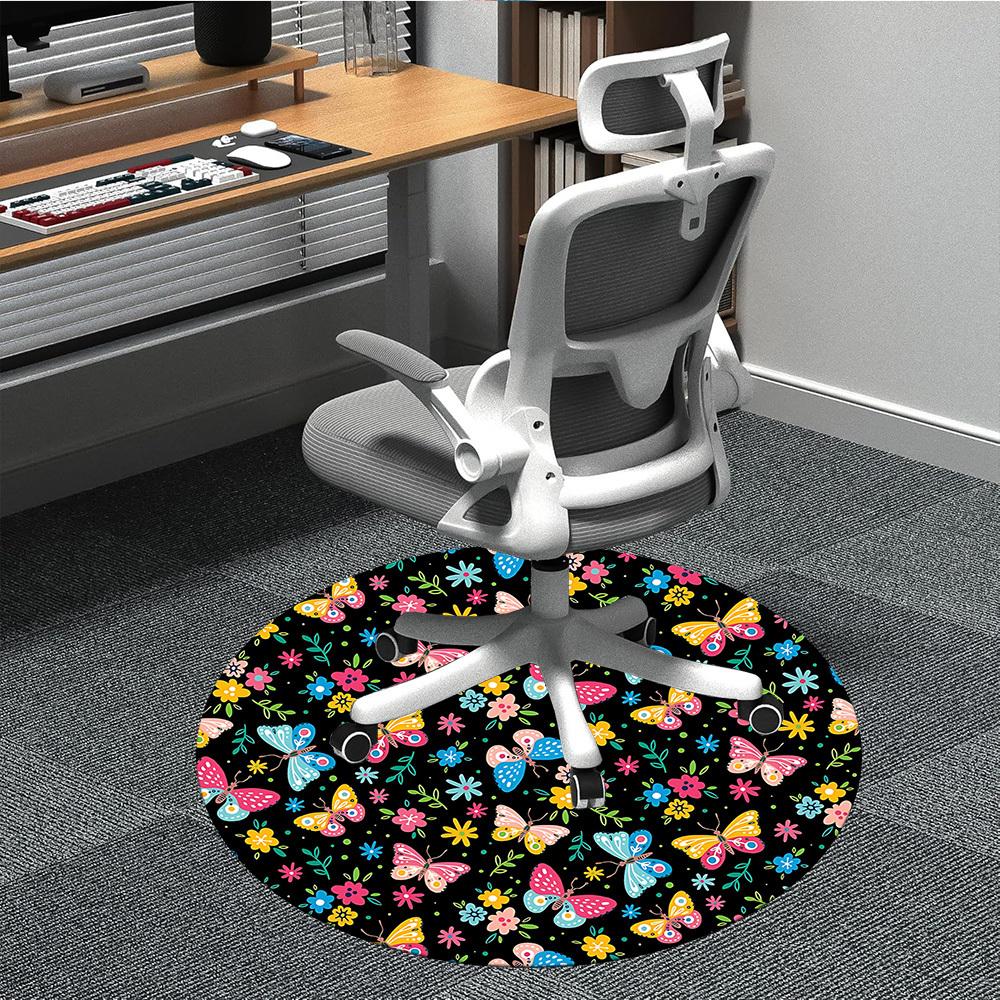 1PC Butterfly Floral Pattern Chair Carpet for Office, Indoor Non-Slip Washable Carpet, Soft Comfortable Mat For Office Room yy250930124