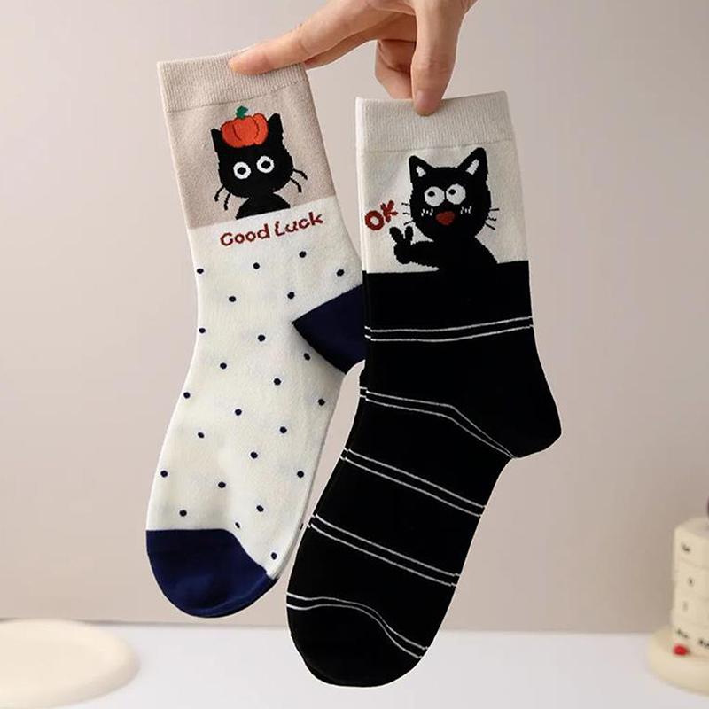 Милые забавные кошачьи носки средней длины Мягкие теплые утолщенные носки Дышащие носки для сна Домашние носки Носки в горошек Подарки для девочек